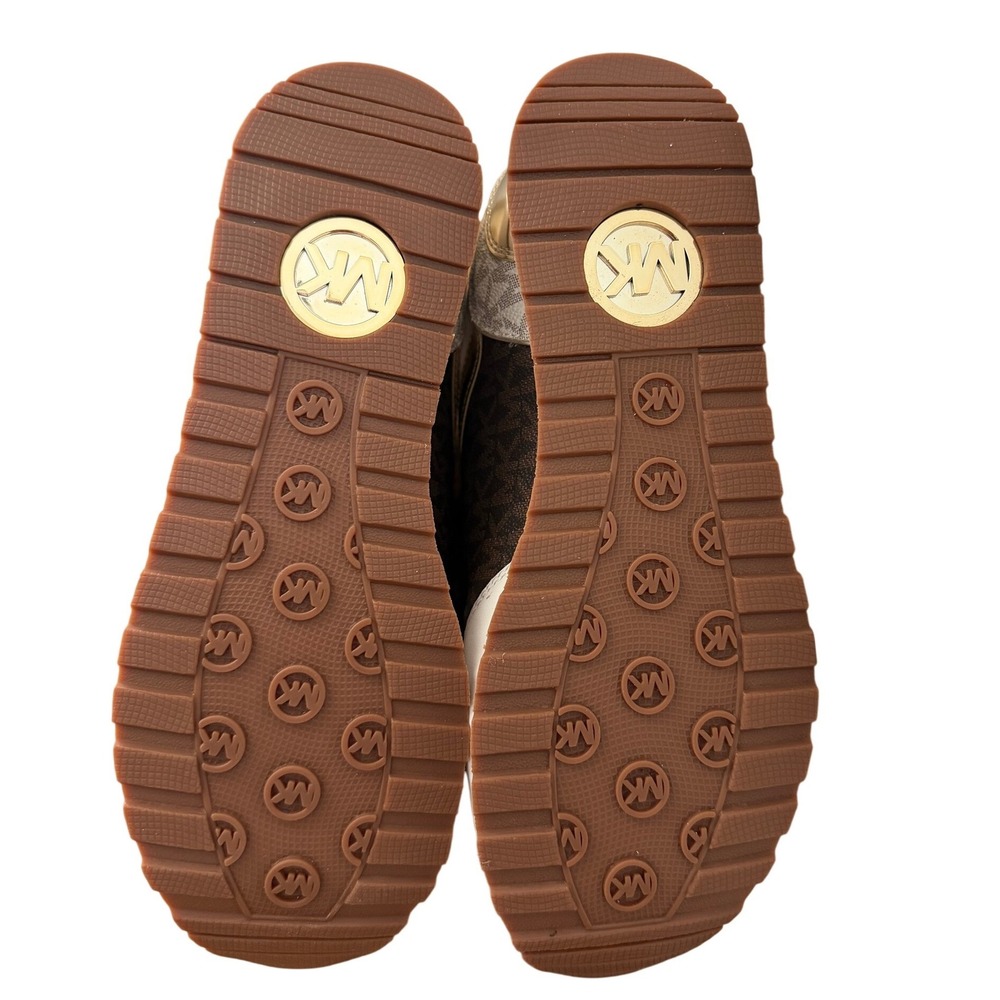 Michael Kors Maddy Mixed Media Sneakers Vanilla Gold Logo Monogram 7.5M NWOB - Picture 6 of 9